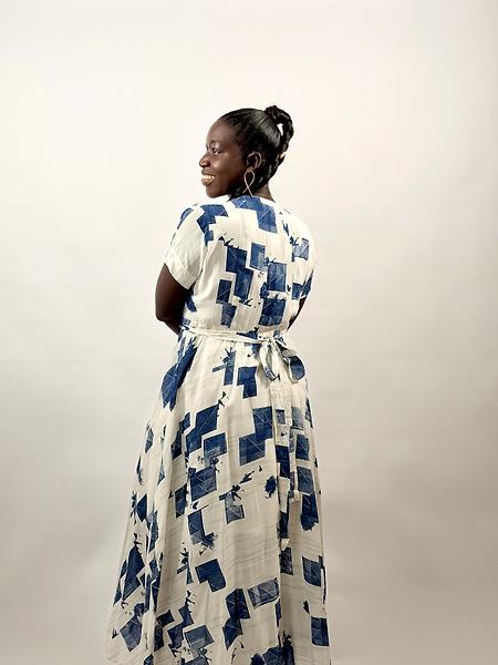 blue and white wrap dress
