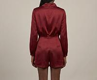 Combi-short satinée rouge à col drapé & boutons bijoux, taille S - Photo 3