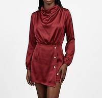 Combi-short satinée rouge à col drapé & boutons bijoux, taille S - Photo 2