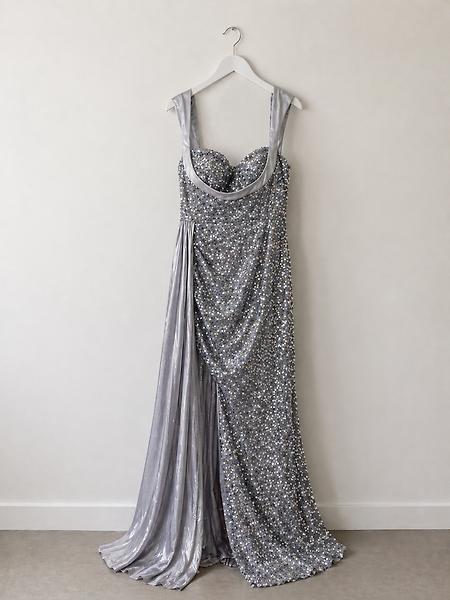 Grey sequined evening dress