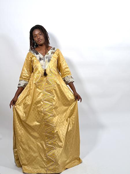 Yellow brocade gezner dress